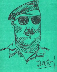 O Coronel Pára-quedista MÁRIO DE BRITO MONTEIRO ROBALO. (Caricatura da autoria do TEN/MIL João Miguéis)