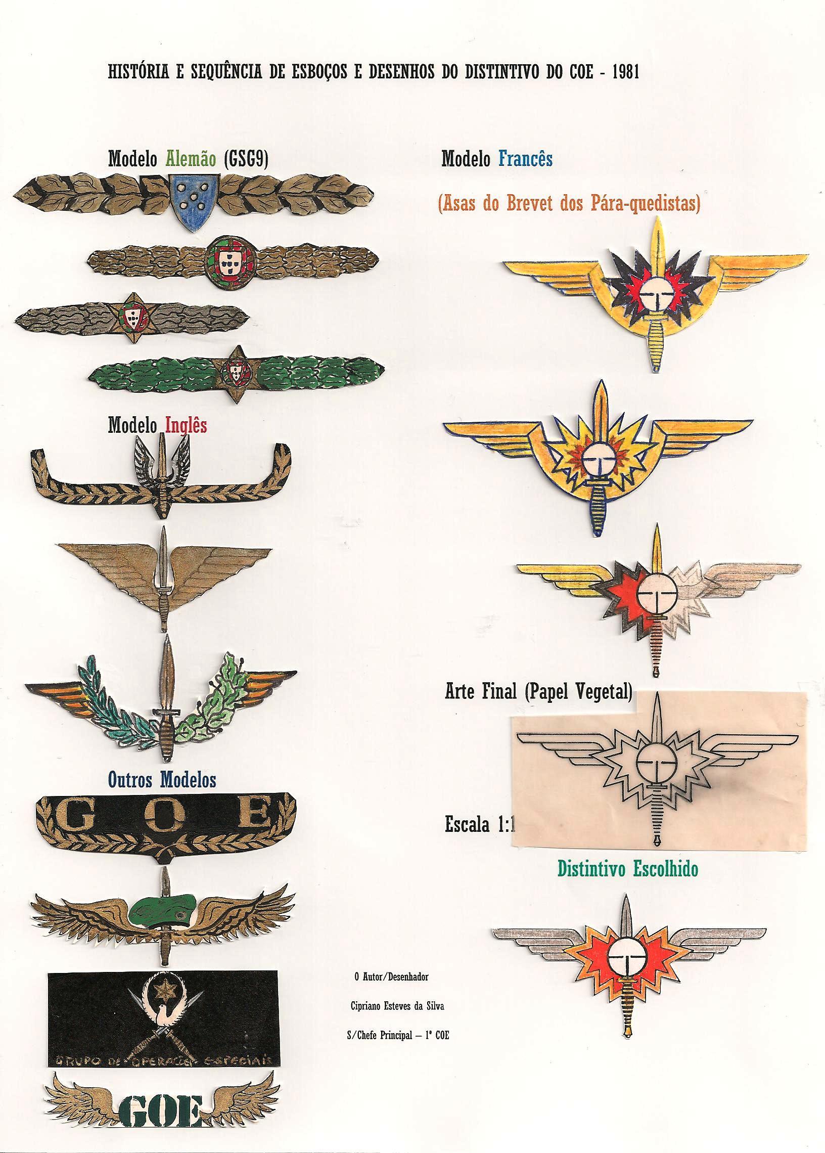 Documento histórico ilustrativo do estudo elaborado para a aprovação posterior do distintivo do COE. (Doc. de C.E.S. via autor)