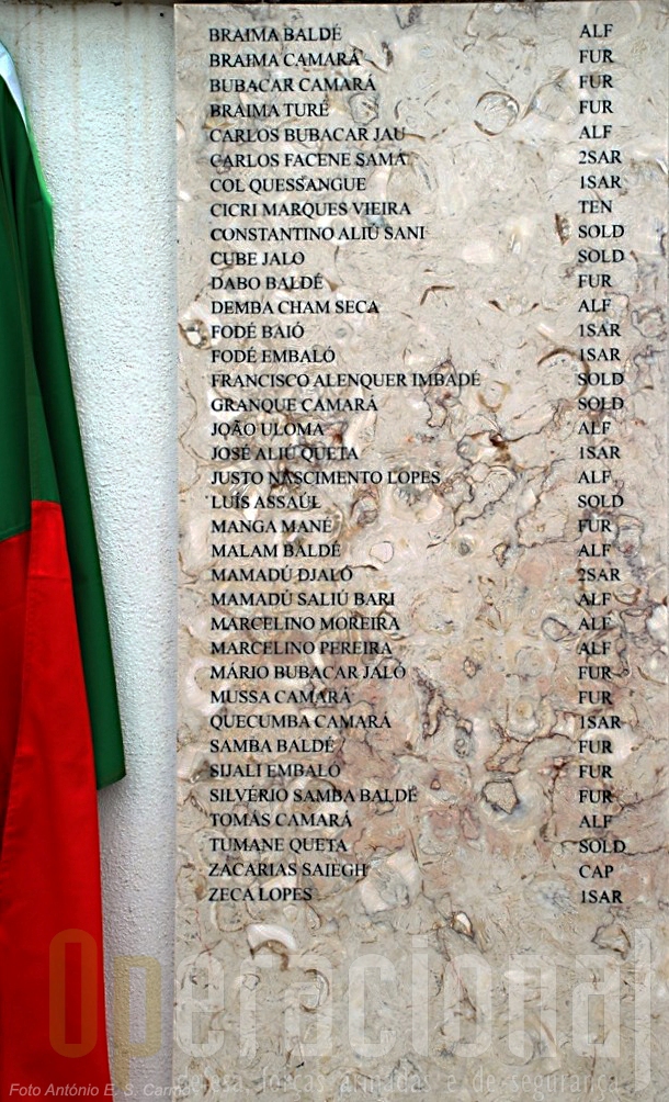 Pormenor da placa com os nomes dos militares portugueses «mortos em campanha» descerrada pelo MDN.