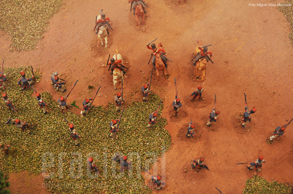 A batalha do Vimeiro está representada num diorama com centenas de figuras, ilustrando este detalhe uma carga da cavalaria britânica sobre as linhas francesas