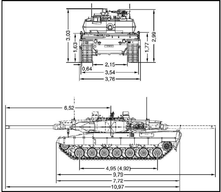 Dimensões do Leopard 2A6 (Fonte: Exército Português)