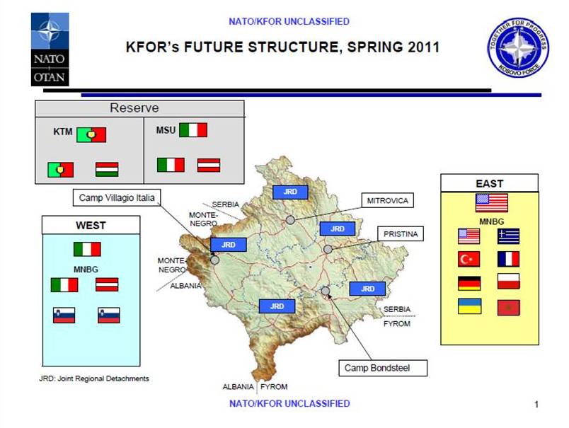 Na próxima Primavera será esta a organização da KFOR (documento NATO/ KFOR)