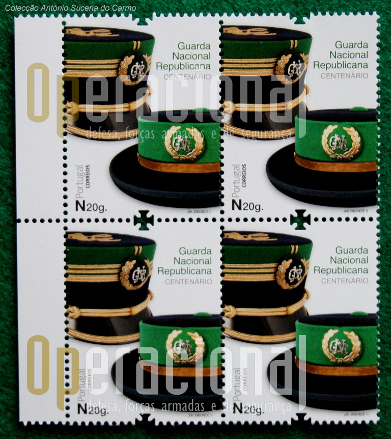 Uma "quadra" do selo postal comemorativo dos 100 ANOS DA GNR.