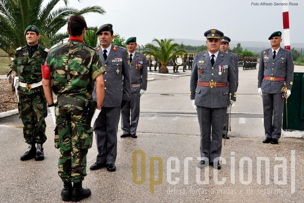 Na chegada ao Aerodromo Militar de Tancos, onde se encontra o Comando da BrigRR, o novo comandante recebe a apresentação do Oficial de Dia.