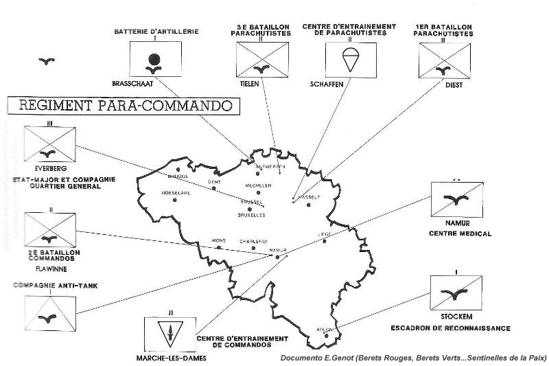 Em 1990 o Regimento, logo depois Brigada Pára-Comando, apresentava esta organização, toda com capacidade pára-quedista. As forças especiais estavam noutra grande unidade e juntaram-se aos pára-comandos em 2000..