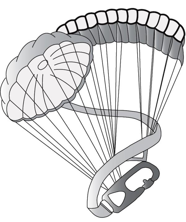 Desenho gráfico do distintivo de qualificação do Curso de «DOBRADOR DE EQUIPAMENTO AÉREO». (Foto Col. do autor)