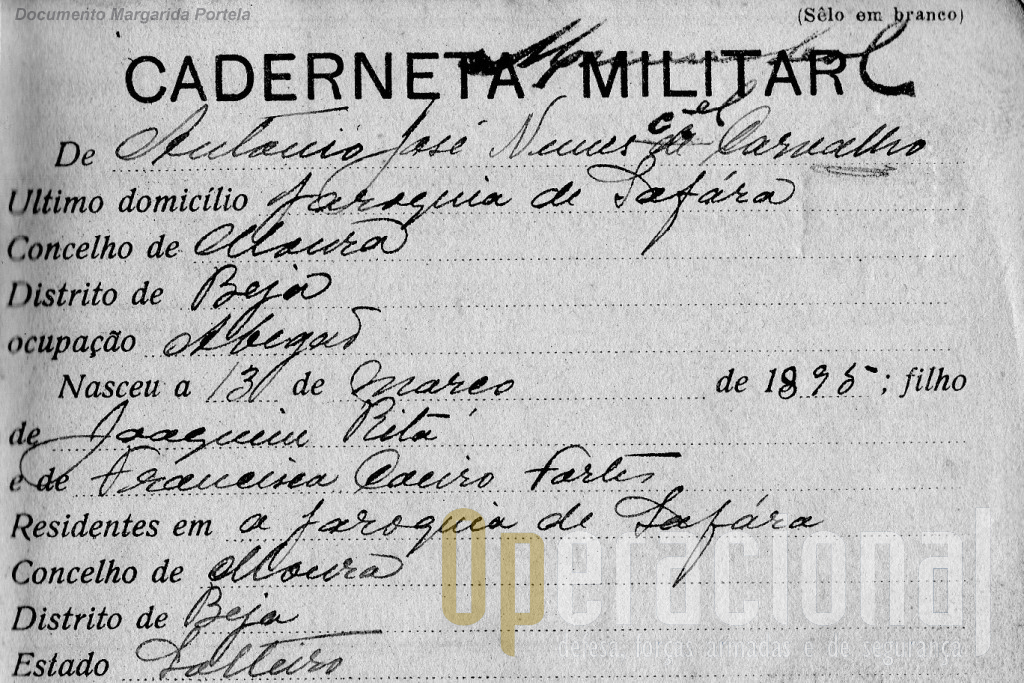Cadernete Militar de António José Nunes Carvalho (1895-1976), permitiu reconstituir a sua vida militar.