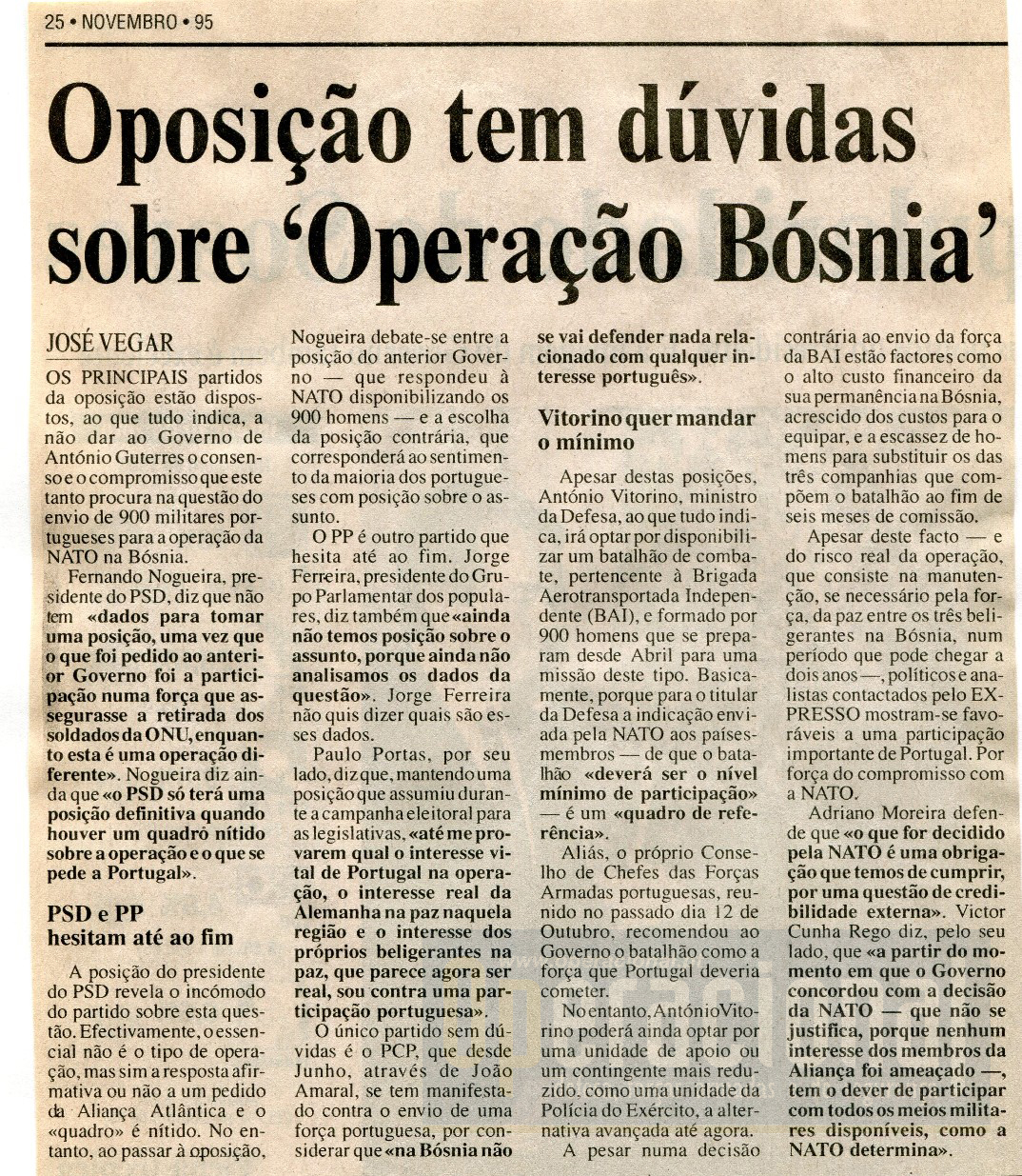 Jornal "Expresso", 25 de Novembro de 1995