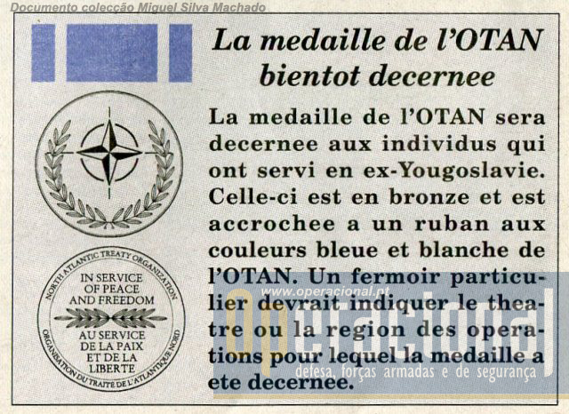 Também no primeiro exemplar do jornal era dado conhecimento da criação da Medalha NATO/OTAN.
