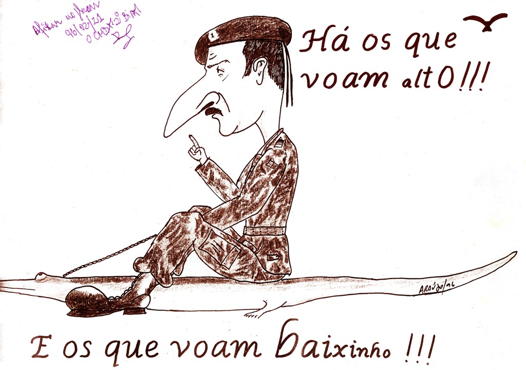 José Araújo fez durante a missão diversos "cartoons" como este que estiveram afixados no Quartel de Rogatica, com o visto do Cmdt. Batalhão, mesmo quando era o visado, como é o caso deste.