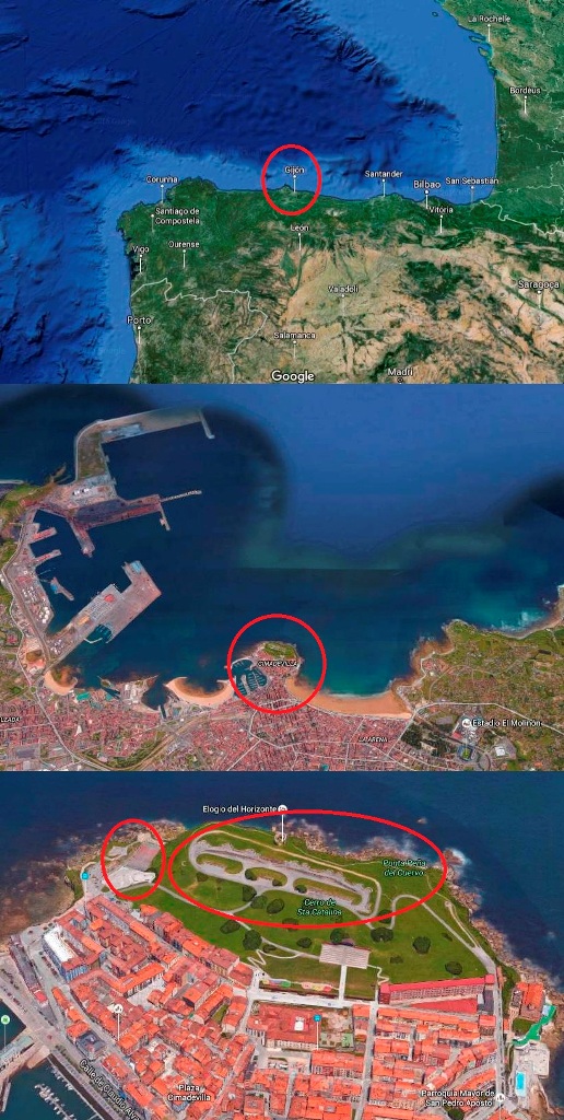 O a bateria de cima no «Cerro de Santa Catalina" domina toda a baía de Gijón e o porto mineiro da cidade.