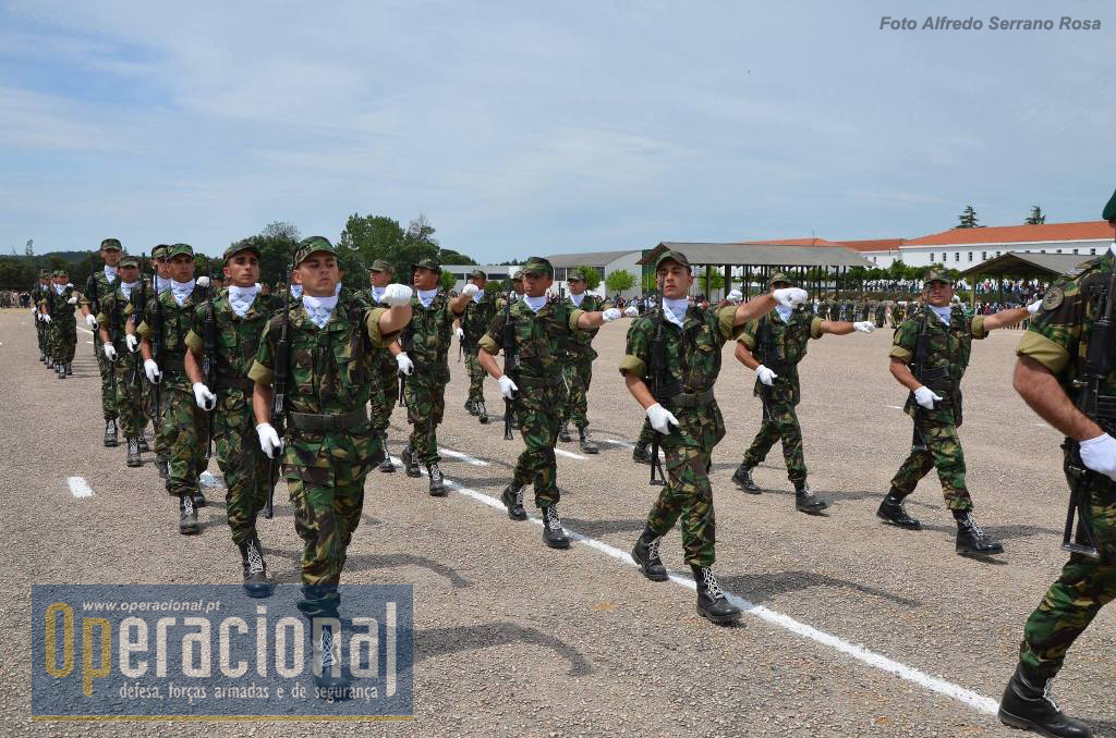 O Batalhão representativo do Regimento de Paraquedistas estava composto por forças do Batalhão de Formação (na imagem) e do Batalhão Operacional Aeroterrestre sob o comando do TCor Rui Gonçalves.